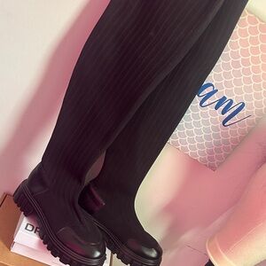 Dream Pairs Black Ribbed Knee-High Boots